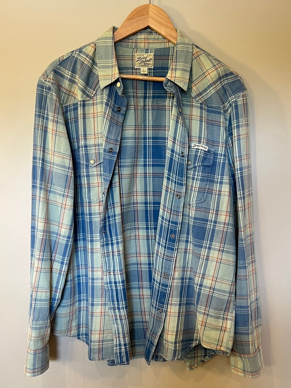 Lucky Brand Blue and Cream Plaid Button-Down Shirt - Picture 4 of 7